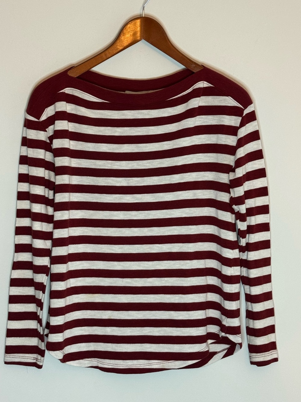 LOFT Burgundy and White Striped Long-Sleeve Tee